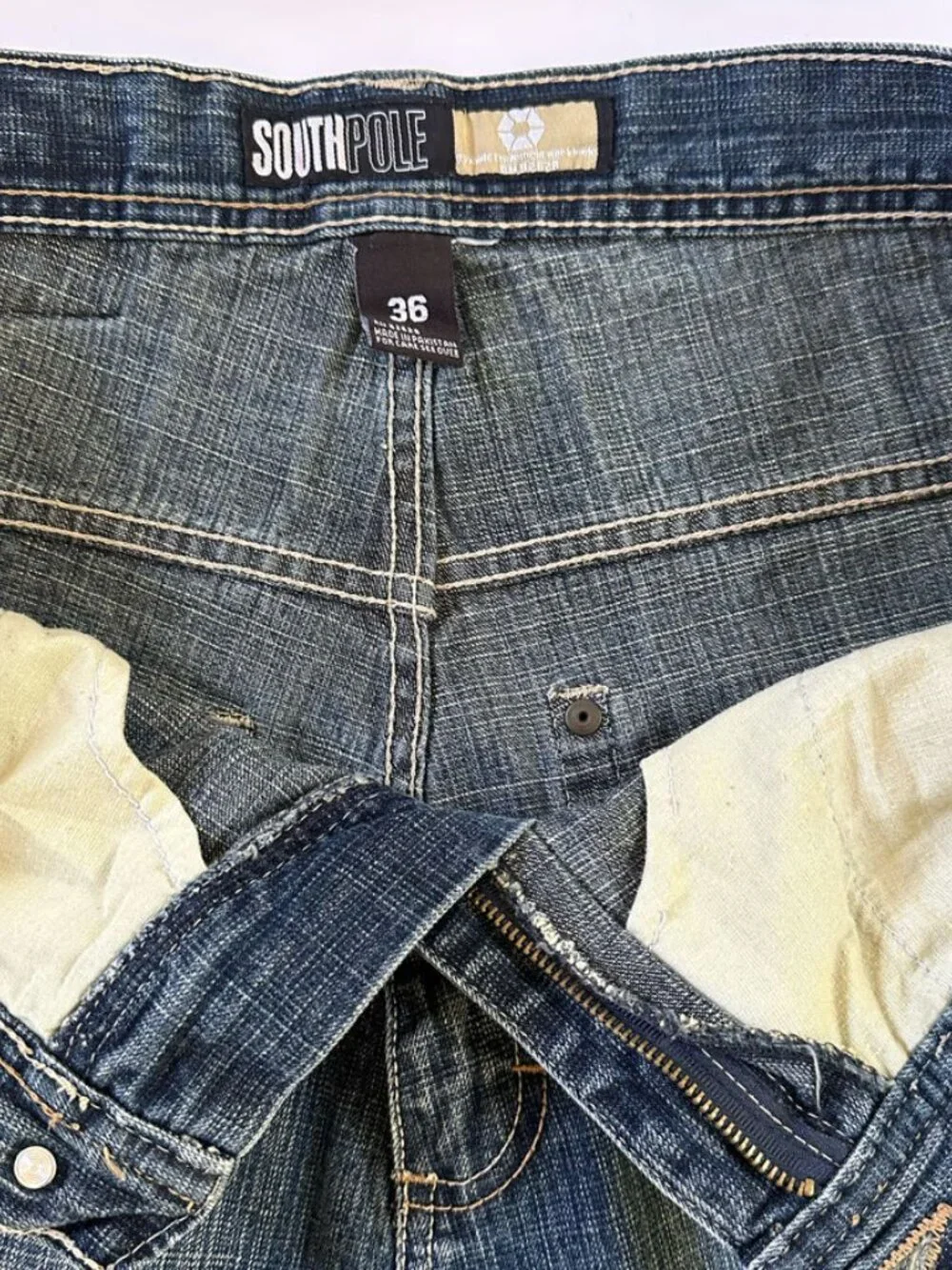 Vtg Southpole Y2K Baggy Wide Leg Skater Blue Jeans 82628 Gold Tab Men's 36 Faded